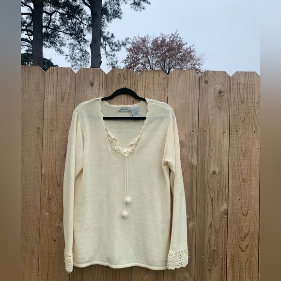 Vintage White Stag Cream Sweater- Size large‎ 12/14 pom pom Y2k cozy boho - Picture 1 of 11